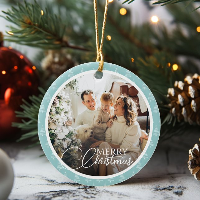Adorno De Cerámica Festividad de la familia de patrones de árbol de N (Cute Christmas Tree Pattern Family Photo Holiday Ceramic Ornament)