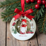 Adorno De Cerámica Festividad de la foto de la granja de árboles de n<br><div class="desc">Celebra la época mágica y festiva de las fiestas con nuestro adorno de fotos de las fiestas personalizados. Nuestro vintage diseño navideño presenta un paisaje de granja de árboles de Navidad, este patrón de Navidades incorpora una escena de Navidades agrícolas que incluye una casa de campo, un granero rojo, niños...</div>