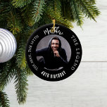 Adorno De Cerámica Festividad de la leyenda del mito masculino<br><div class="desc">Un fondo negro clásico. Texto: El hombre,  el mito,  la leyenda. Personaliza y agrega su nombre,  edad y foto.</div>