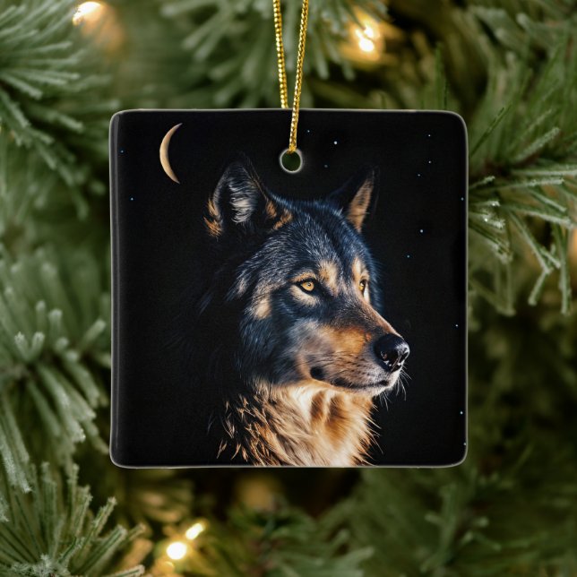 Adorno De Cerámica Festividad de la vida silvestre Wolf y Navidades d (Árbol)