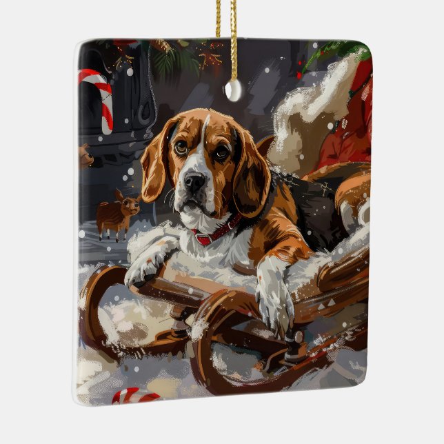 Adorno De Cerámica Festividad de los Navidades Beagle Dog (Derecha)