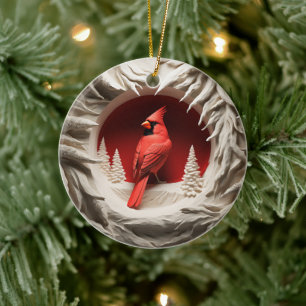 Adorno De Cerámica Festividad de los Navidades de pájaro del cardenal
