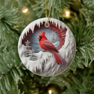 Adorno De Cerámica Festividad de los Navidades de pájaro del cardenal
