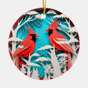 Adorno De Cerámica Festividad de los Navidades de pájaro del cardenal
