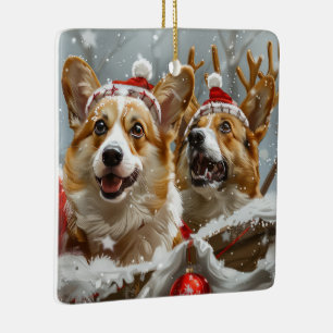 Adorno De Cerámica Festividad de los Navidades de perro de Corgi