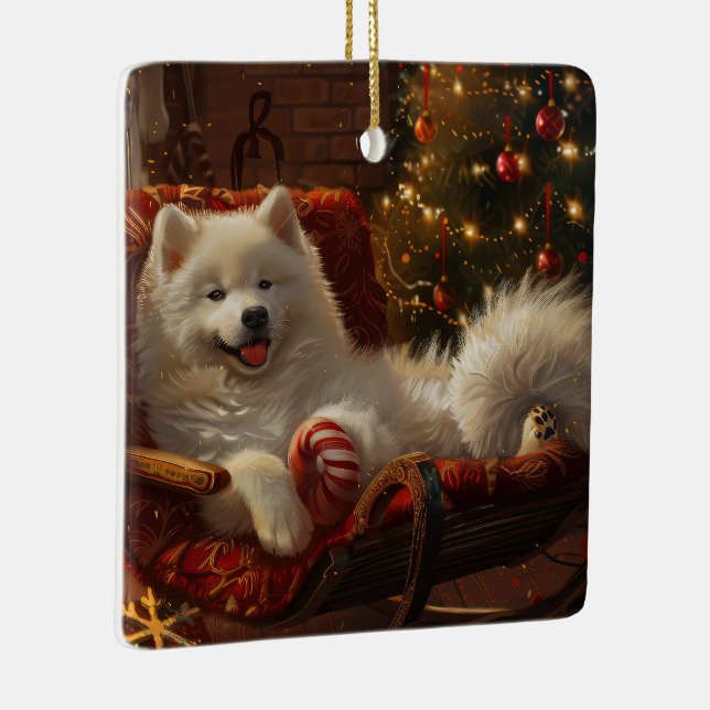 Adorno De Cerámica Festividad de los Navidades de perro de Samoyed (Derecha)