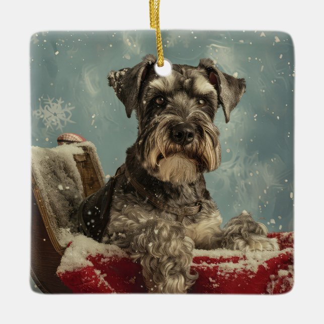 Adorno De Cerámica Festividad de los Navidades de perro de Schnauzer (Anverso)