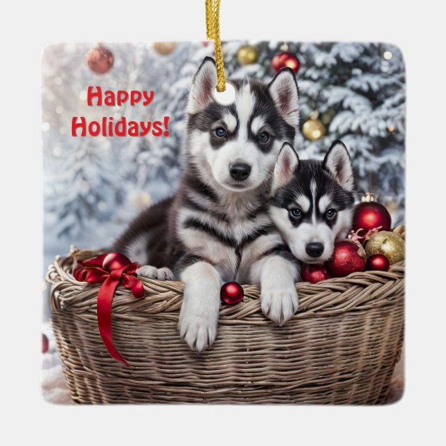 Adorno De Cerámica Festividad de los Navidades siberianos Husky Cute (Anverso)