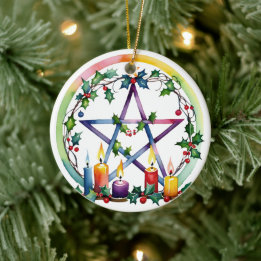 Adorno De Cerámica Festividad de Merry Yule Pentacle Invierno Festivi