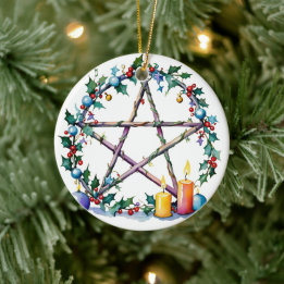 Adorno De Cerámica Festividad de Merry Yule Pentacle Invierno Festivi
