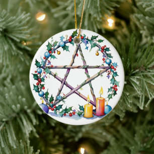 Adorno De Cerámica Festividad de Merry Yule Pentacle Invierno Festivi