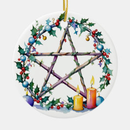 Adorno De Cerámica Festividad de Merry Yule Pentacle Invierno Festivi