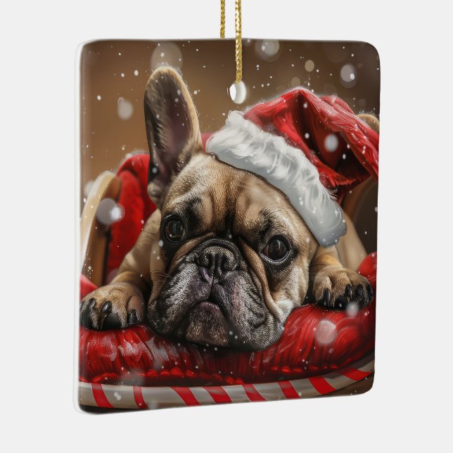 Adorno De Cerámica Festividad de Navidades de Bulldog de Francia (Derecha)