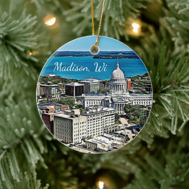 Adorno De Cerámica Festividad de Navidades de fotografía de Madison,  (Árbol)