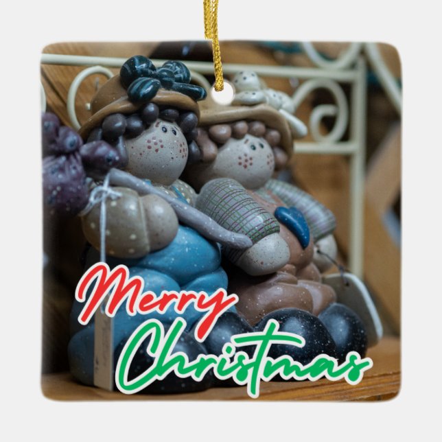 Adorno De Cerámica Festividad de Navidades de la familia Snowman (Anverso)