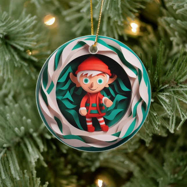 Adorno De Cerámica Festividad de Navidades Elf de Estilo 3D (Árbol)