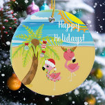 Adorno De Cerámica Festividad de Navidades Flamingo Tropical Beach<br><div class="desc">Este diseño fue creado a través del arte digital, se puede personalizar en el área que se proporciona o personalizar cambiando la foto o añadiendo tus propias palabras. Contáctame en colorflowcreations@gmail.com si quieres tener este diseño en otro producto. Compra mi pintura de acrílico abstracta original a la venta en www.etsy.com/shop/colorflowart....</div>