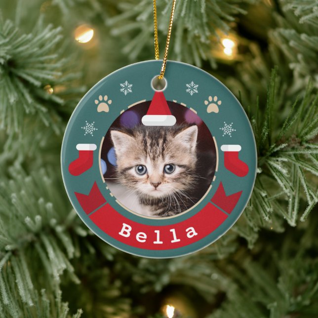 Adorno De Cerámica Festividad de Navidades Meowy, foto de gato Mascot (Árbol)