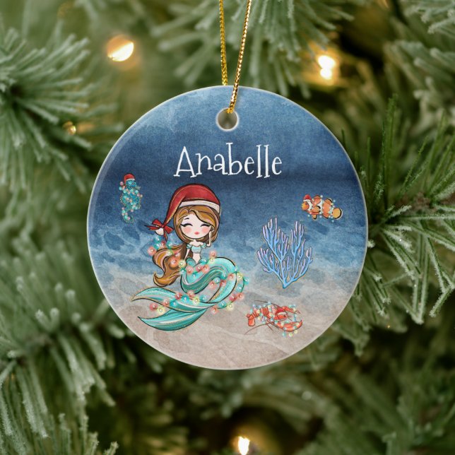 Adorno De Cerámica Festividad de Navidades personalizados de Sirena (Árbol)