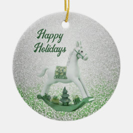 Adorno De Cerámica Festividad de Navidades verdes de caballos blancos