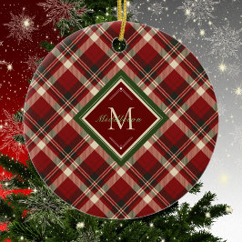 Adorno De Cerámica Festividad de nombre de monograma rojo para Navida