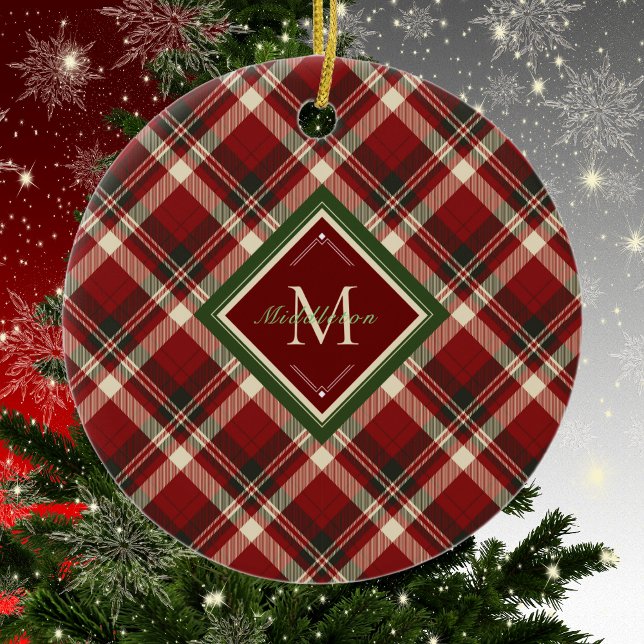 Adorno De Cerámica Festividad de nombre de monograma rojo para Navida (Subido por el creador)