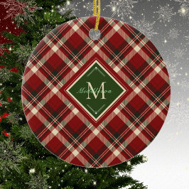 Adorno De Cerámica Festividad de nombre de monograma verde para Navid