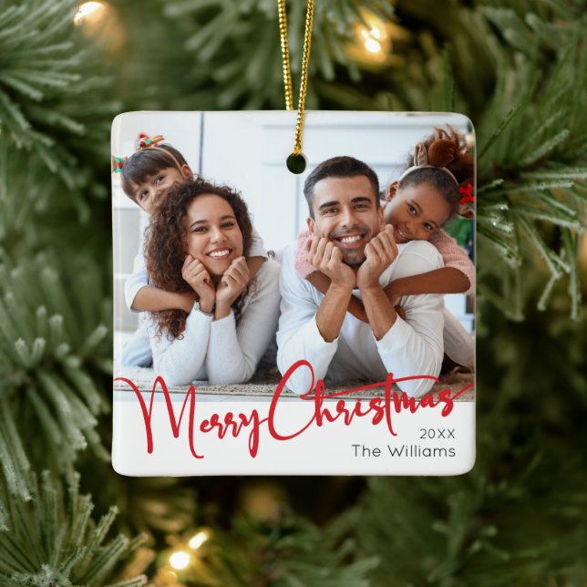 Adorno De Cerámica Festividad del Guión Rojo Feliz Navidad (Árbol)