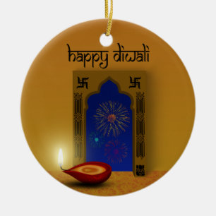 Adorno De Cerámica Festividad feliz Diwali fuegos artificiales - Orna