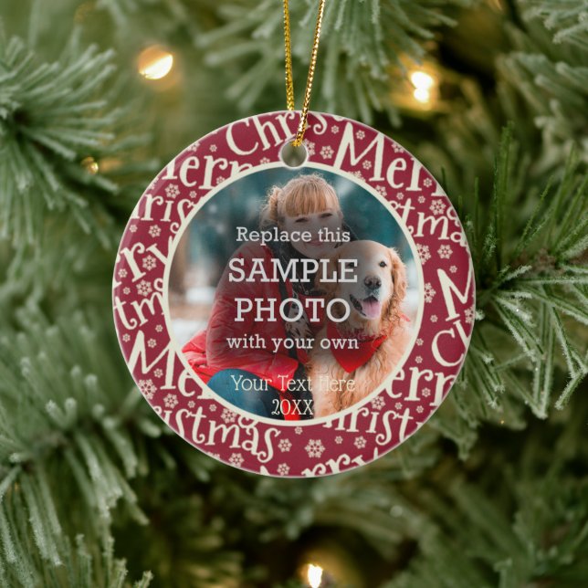 Adorno De Cerámica Festividad Feliz Navidad Snowflake Dos Foto (Árbol)