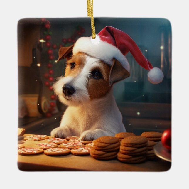 Adorno De Cerámica Festividad festiva de los Navidades Jack Russell (Anverso)