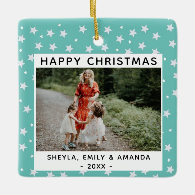 Adorno De Cerámica Festividad Fun Fun Turquoise Star Pattern Photo (Anverso)