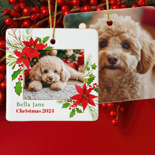 Adorno De Cerámica Festividad Navidades de fotografía de perro rojo (Subido por el creador)