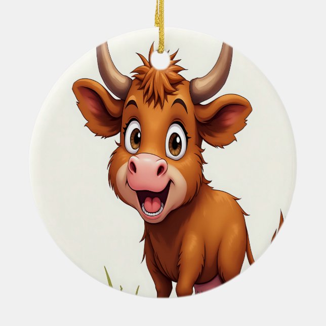 Adorno De Cerámica Festividad navideña Highland Cow (Atrás)