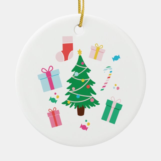 Adorno De Cerámica Festividad personalizada de árbol de Navidad prepp (Frente)