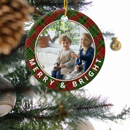 Adorno De Cerámica Festividad Plaid Merry & Bright Photo Keepsake
