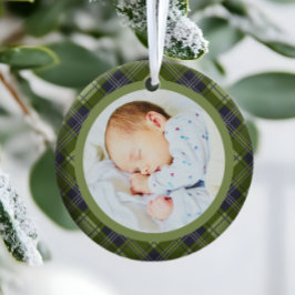 Adorno De Cerámica Festividad rústica, Green Plaid Babys primera Navi