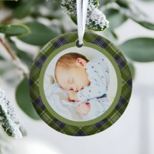 Adorno De Cerámica Festividad rústica, Green Plaid Babys primera Navi