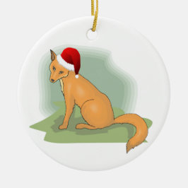 Adorno De Cerámica Festividad Santa Hatted Fox