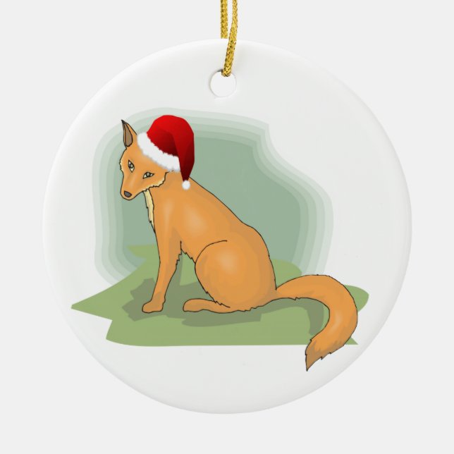 Adorno De Cerámica Festividad Santa Hatted Fox (Frente)