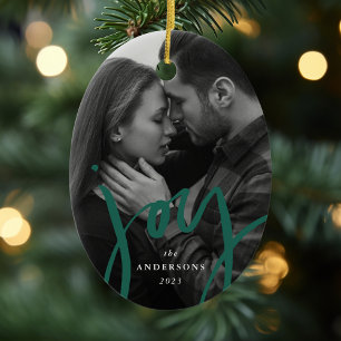 Adorno De Cerámica Festividad verde de la alegría con letras de mano