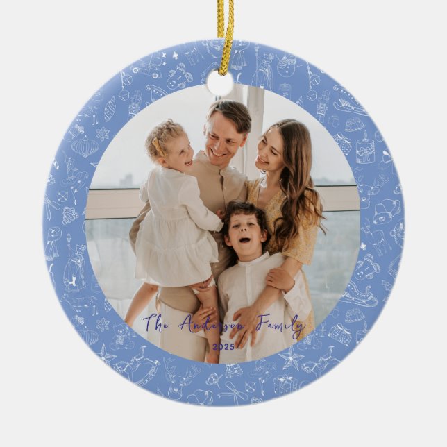 Adorno De Cerámica Festividades familiares de Navidades fotográficos (Frente)