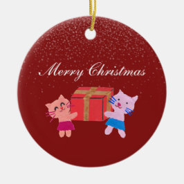 Adorno De Cerámica Festividades gatos con caja de regalo Navidades ro