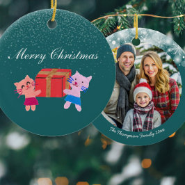 Adorno De Cerámica Festividades gatos con caja de regalo Navidades ve