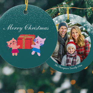 Adorno De Cerámica Festividades gatos con caja de regalo Navidades ve