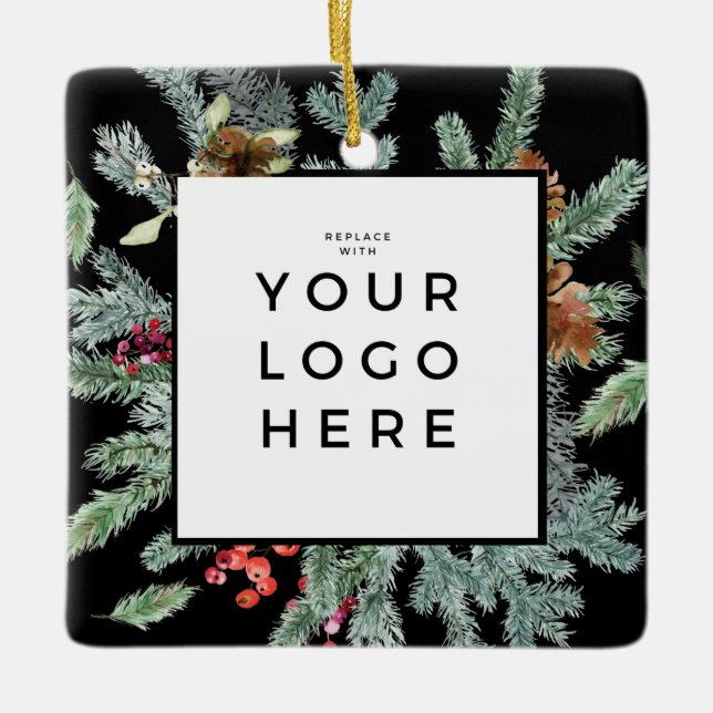 Adorno De Cerámica Festividades más felices Wreath Holly Tu Compañía (Anverso)