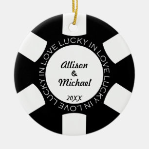 Adorno De Cerámica Ficha de póker negra afortunada en la foto vegas