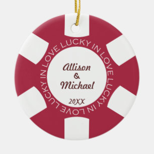 Adorno De Cerámica Ficha de póker roja afortunada en la foto vegas d