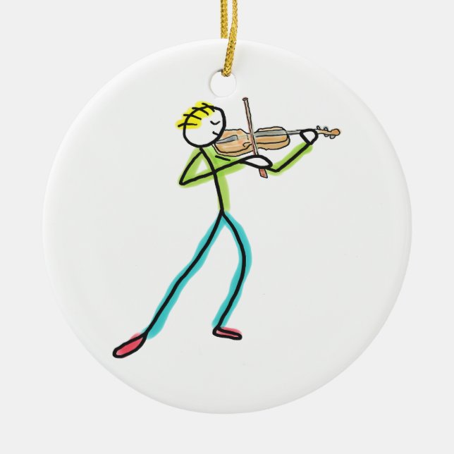 Adorno De Cerámica Fiddle Playing Stickman (Frente)