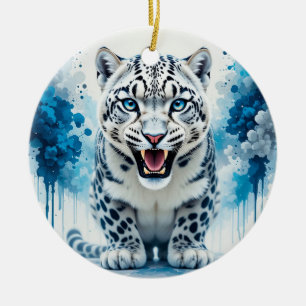 Adorno De Cerámica Fiero Leopardo Blanco